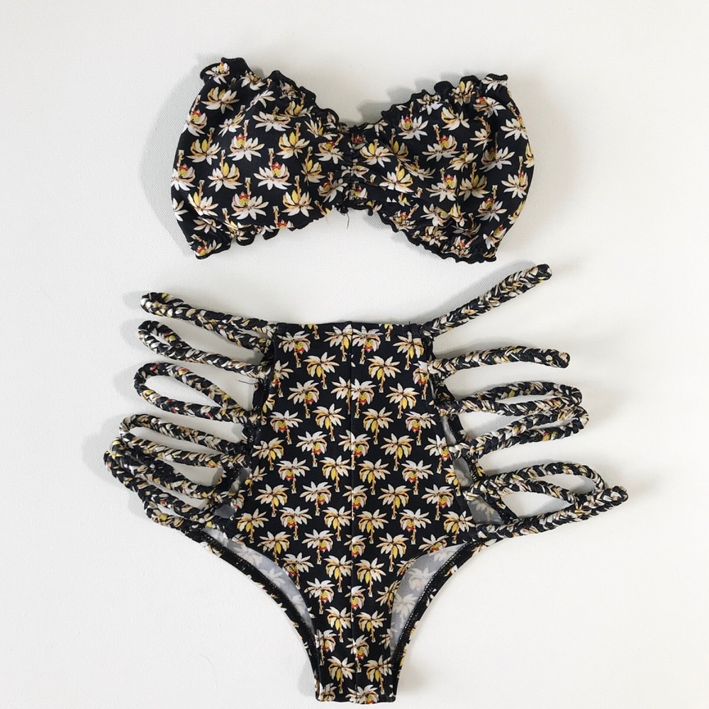 Palm tree printed, high waisted Monce Swimwear